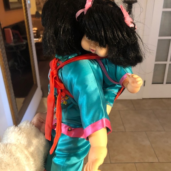 Asian Chinese Woman Carrying Child Cloth Dolls 13 inch mom and baby. Please read - Picture 9 of 15